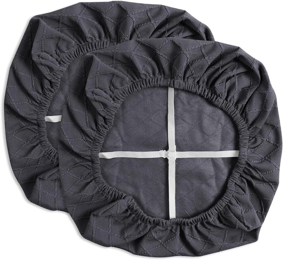 Yikko Chair Seat Covers, High-Density Check Jacquard Ekedalen Seat Covers for Dining Kitchen Restaurant Banquet, Stretch Removable Washable Chair Seat Cushion Protector (2, Dark Grey)