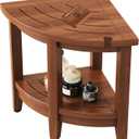 18" Teak Corner Shower Stool, Inside Shower Stool with Storage Shelf, Waterproof Teak Stool for Shaving Legs and to Sit On, 2-Tier Shower Stool,Adjustable Feet, Non-Slip, Brown