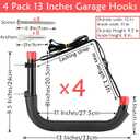Heavy Duty Garage Storage Hooks, 13 Inch Arm Large Wall Mount Hanger with EVA Protector, Garage Racks & Organizer for Ladders, Folding Chairs, Kayak, Surfboard, Garden Tool