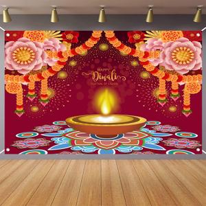 Happy Diwali Backdrop Banner Festival of Lights Diwali Decorations Party Supplies, Deepavali Background Banner for Photo Backdrop