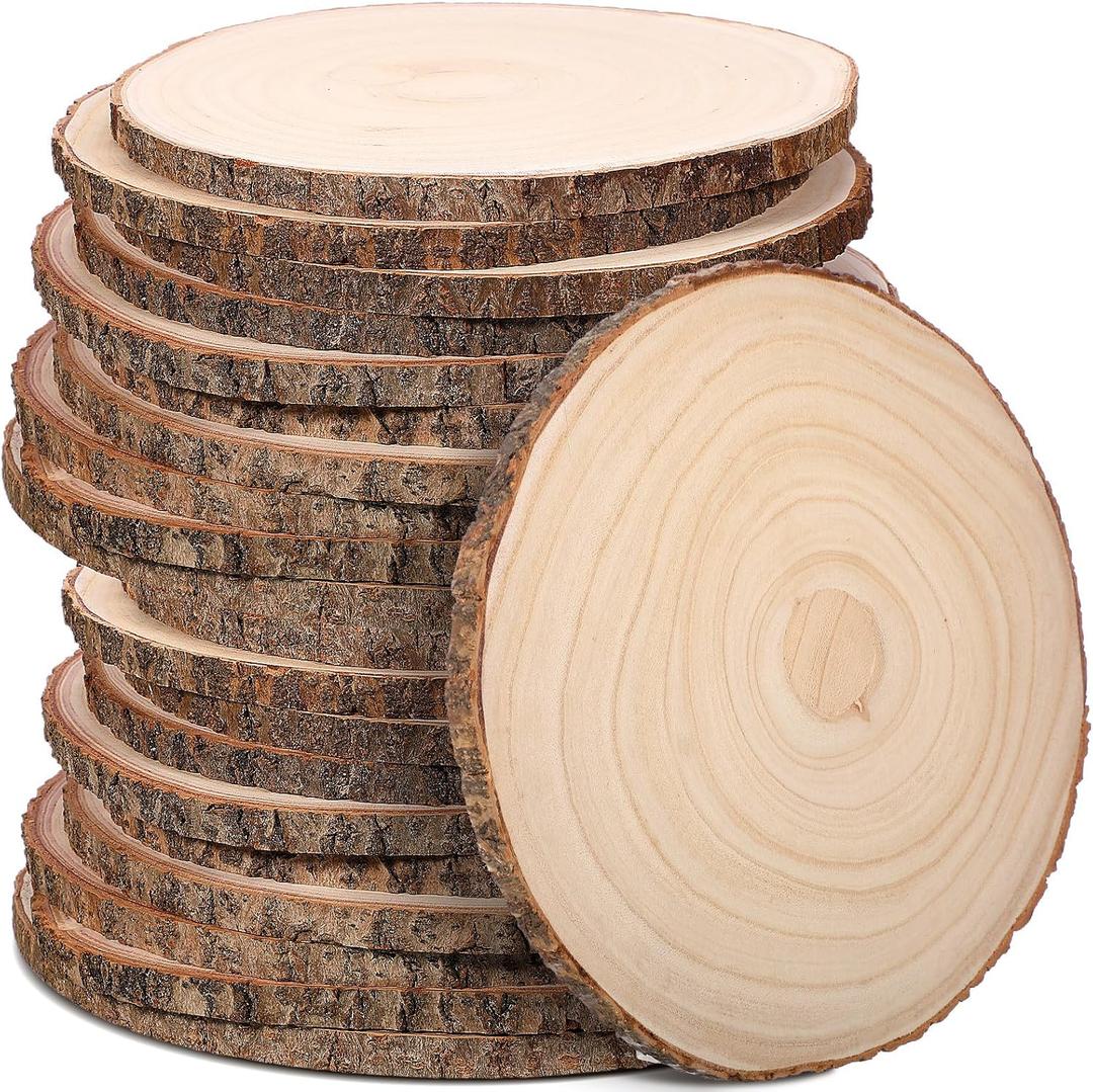 Tioncy 20 Pcs Natural Large Wood Slices for Wedding Centerpieces Decor Round Unfinished Wood Slab for Tables Wooden Circle for DIY Crafts Rustic Centerpiece(12-13 Inch)
