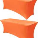 Obstal 4Ft Stretch Spandex Table Cover for Standard Folding Tables - 2 Pack Universal Rectangular Fitted Tablecloth for Party, Banquet, Events, Trade Show (Orange, 48L x 24W x 30H Inches)
