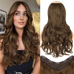 ALXNAN Long Wavy Hair Extensions for Women, Clip in Hair Extensions Clip Ins Soft Full Head Synthetic Hairpieces 20 Inch Light Brown