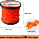 Weed Eater String, Commercial Square Twist .105" Diameter x 302' String Trimmer Line in Spool,Premium Nylon Universal Replacement Weed Wacker String, Orange