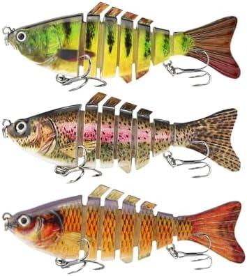 UOZAZE Fishing Lures Swim Bait Freshwater and Saltwater, Glide Bait for bass, Trout Lifelike Jointed swimbait for Bass, ‎Slow Sinking Bass Fishing Lure, Gifts for Men, Trout Lures, Fishing Stuff, Set of 3
