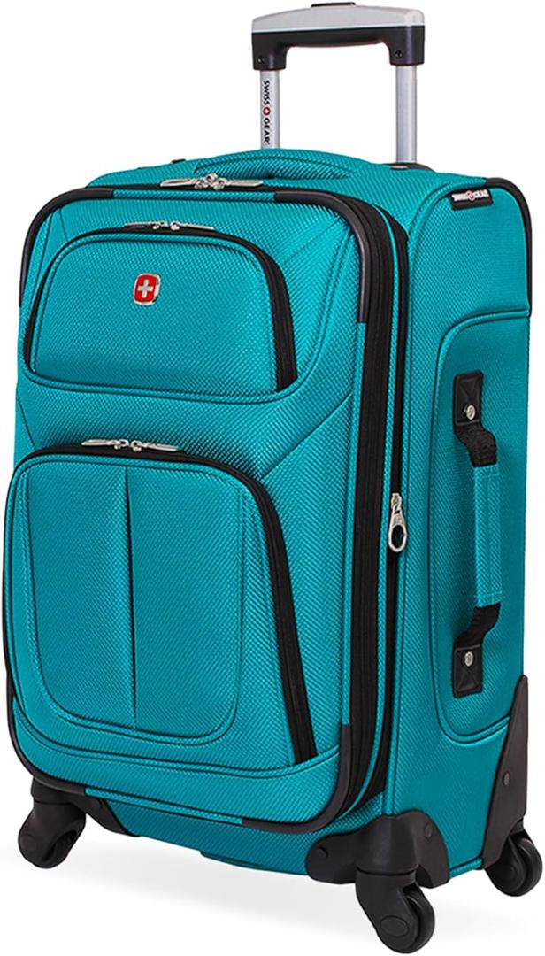 Swiss Gear Sion Soft Side Expandable Luggage Carry-On Suitcase with 360 Degree Wheels & Retractable Handle 21 Inch, Perfect for 1-3 Night Trips Teal