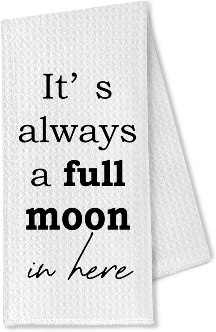 2 x Funny Hand Towels for Bathroom, It's Always a Full Moon in Here Decorative Towels for Bathroom Washroom Restroom, Funny Moon Bathroom Decor, 16x24 Inch