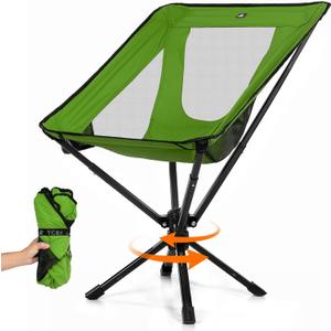 Portable Camping Chair - SwivelCore 180 Swivel & Auto-Return, Small Compact Lightweight Folding Chairs for Adults, Outdoor Backpack Chair for Adventures, Setup in Seconds, Support 300 LBS (Green)