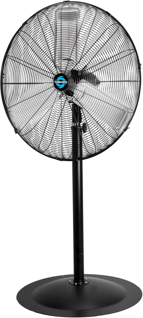 Tornado 30 Inch 8850 CFM Pedestal Fan, 3 Aluminum Blade Stationary, Commercial Industrial Use, Oscillating, High Velocity, UL Safety Listed