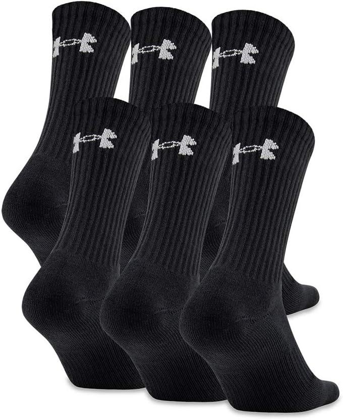 Under Armour Adult Cotton Crew Socks, Multipairs (Large, Black/Gray (6-pairs))