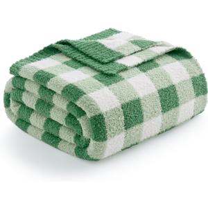 Snuggle Sac Checkered Blanket for Couch, Super Soft Cozy Warm Knit Netural Decorative Fluffy Blankets, Reversible Buffalo Plaid Microfiber Throws for Sofa Bed, Plaid Green, 50x60 Inches