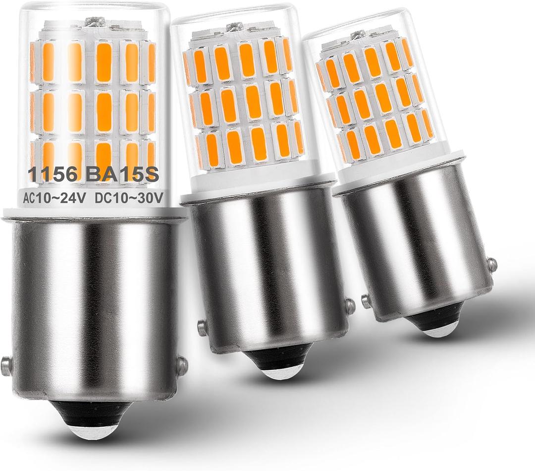1156 1141 1003 7506 BA15S LED Bulbs Amber Yellow, LED Replacement for 12 Volt Turn Signal RV Tail Camper Boat Trunk Interior Lights, DC Bayonet Single Contact Base,AC10-24V DC10-30volt,3Pack