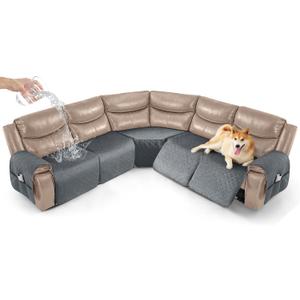 Timeles Waterproof Recliner Sectional Couch Covers,Extra Large Reclining Sofa Slipcover Without Backrest Thick Soft Washable (Gray, Seat-Only: 5-Seat) (Grey)