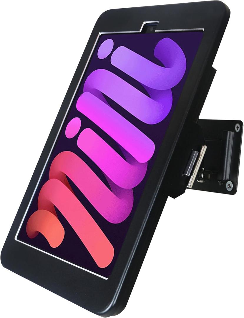 On Wall Mount Bracket Stand for iPad mini 7 A17 Pro 2024/ iPad mini 6 2021 8.3",with Anti Theft Security Lock & Key,Rotate Arbitrary Adjustment,Multi Angle,Metal,(Black)