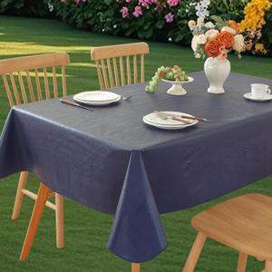 Wondwrla Rectangle Tablecloth, Vinyl Tablecloths with Flannel Backing, Waterproof Wipeable Oil-Proof, Plastic Table Cloth for Dining, Picnic, Camping, Indoor and Outdoor (Dark Blue, 60" x 84")
