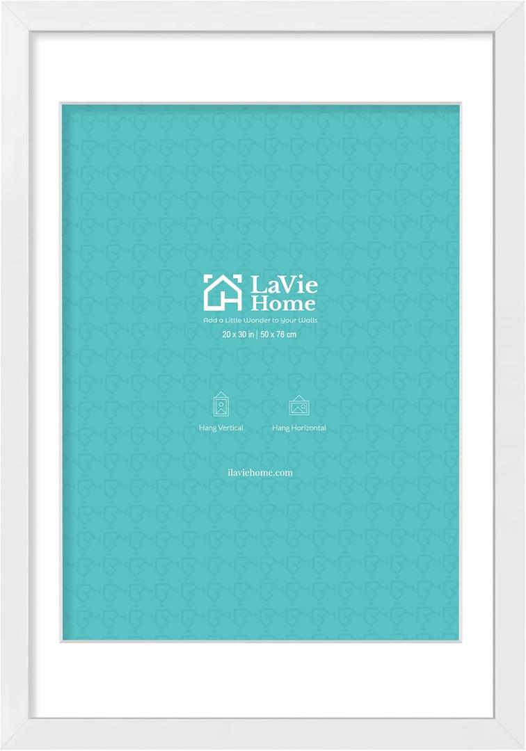 LaVie Home 20 x 30 Poster Frame White, Display Pictures 18x24 with Mat or 20x30 Without Mat, Stable and Sturdy Picture Frame and Polished Plexiglass, Horizontal and Vertical Format of The Wall1 Pack