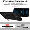 Phone Case for iPhone 12 with Camera Lens Cover HD Screen Protector,Military Grade Ring Car Mount Kickstand Hybrid Hard PC Soft TPU Shockproof Protective Black