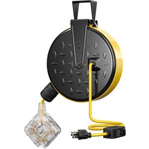 DEWENWILS 30 Ft Retractable Extension Cord Reel, Ceiling/Wall Mount 16/3 Gauge SJTW Power Cord with 6 Grounded Outlets, Twist-Lock Stopper, 10 Amp Circuit Breaker, Metal Covering, UL Listed