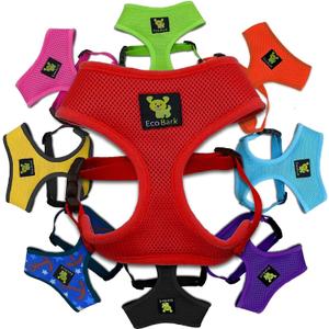 EcoBark Dog Harness - Luxurious Soft Mesh - Eco-Friendly Over the Head Vest Harness - No Pull & No Choke Design - Padded Breathable Body Halter - for Puppy, Toy, and Small Breeds (Red, Small)