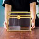 NCYP Small 9.8 x 5.6 x 7.7 Inch Wedding Glass Cards Box with Slot - Gold Envelope Card Holder for Birthday Party Reception, Home Indoor Decor - Slot Length 7.1 Inches (No Lock)