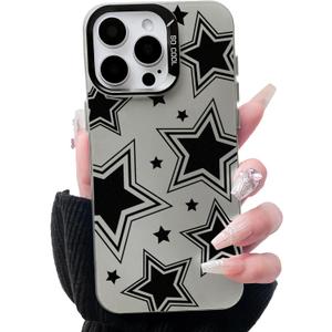 Lovmooful Compatible for iPhone 15 Pro Max Case Cute Cool Star Black Design for Girls Women PC+TPU Shockproof Protective Girly for iPhone 15 Pro Max-Big Star
