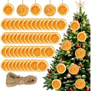Christmas Decorations, 50 Pcs Dried Orange Slices with Hemp Rope for Crafts | Natural Orange Ornaments for Xmas Tree Mantle Front Door Fireplace Wall Window Porch Farmhouse Home Holiday Party Fall Decor, 1.2-2 inches