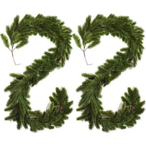 2 Packs 6.56 FT Artificial Norfolk Pine Garlands Realistic Detachable Pine Tree Greenery Christmas Garland Vine for Indoor Outdoor Fireplace Table Christmas Decorations
