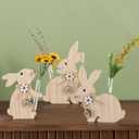 3 Sets Wooden Bunny Flower Vases Easter Farmhouse Bunnies Sign Rabbits Holding Glass Test Tube Vases Rabbit Figure for Spring Easter Gifts Entrance Tabletop and Mantel Decor