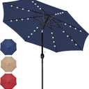 Simple Deluxe 9' Solar Umbrella 32 LED Lighted Patio Umbrella Table Market Umbrella with Push Button Tilt/Crank Outdoor Umbrella for Garden, Deck, Backyard and Pool (9ft LED, Dark Blue LED)