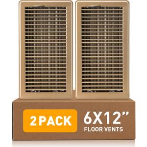 Floor Register 6 x 12 Inch 2 Pack, Floor Vent Covers for Home Floor, Sidewall, Premium Finish Air Vent Cover with Easy Adjust Air Supply Lever, Brown