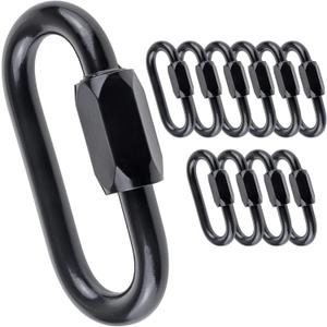 Oval Quick Link Carabiner, Black Quick Links Chain Connector, Heavy Duty Locking Carabiner for Outdoor Activities