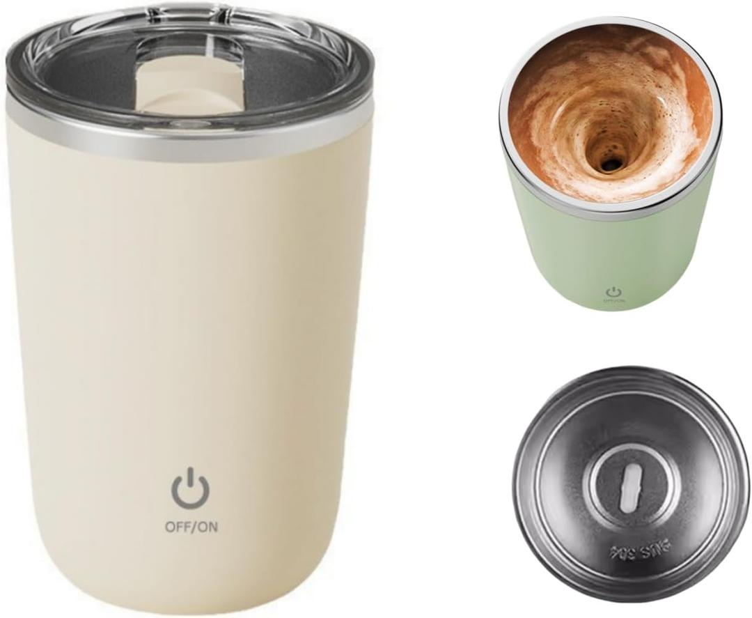 Self Stirring Mug, Electric Automatic Stirring Coffee Cup with 304 Stainless Steel, Rechargeable Travel Mug for Hot/Cold Drinks, Perfect for Coffee, Tea, Hot Chocolate, Office & Home Use(beige)