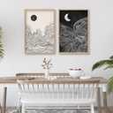 Black and White Sun Moon Boho Wall Art 16"x24" 2 Pieces Wooden Framed Mid Century Abstract Minimalist Home Sign for Living Room Bedroom Office Neutral Wall HangIing Decor (Wood)