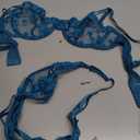 Lilosy Sexy Underwire Cute Push Up Strappy Embroidered Mesh Sheer Lingerie Set See Through Panty Bra (Blue, S)