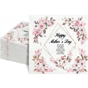 80Pcs Mothers Day Floral Paper Napkins, 2-Ply Disposable Napkins for Mothers Day Decoration, Elegant Pink Flower Design, Party Supplies for Mothers Day Celebration 6.5 x 6.5 Inch