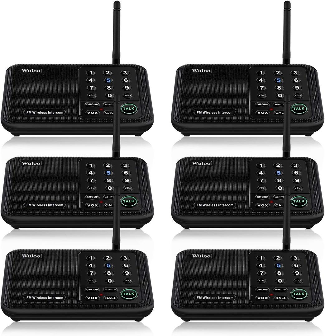 Wuloo Intercoms Wireless for Home 5280 Feet Range 10 Channel 3 Code, Wireless Intercom System for Home House Business Office, Room to Room Intercom, Home Communication System (6 Packs, Black)