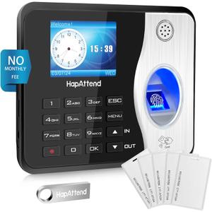 Time Clocks for Employees Small Business Automatic Calculate Hours, 0 Monthly Fees Fingerprint Time Clock, H3 Standalone Biometric Clock in Machine for Employees with 5 RFID Cards (No WiFi)