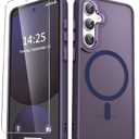 YENAPOON for Samsung Galaxy S25 Case, Matte Magnetic Phone Case with 1 Screen Protector, Support for Magsafe, Translucent Frosted Shockproof Protective Cover for Samsung Galaxy S25, Purple