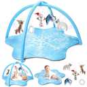 BNAKKON Baby Play Gym Mat, Tummy Time Activity Mat, Thick & Enlarged & Softer Activity Play Mat for Baby 0-18 Months, 5 Detachable Toys for Sensory Exploration & Motor Skill Development, Blue