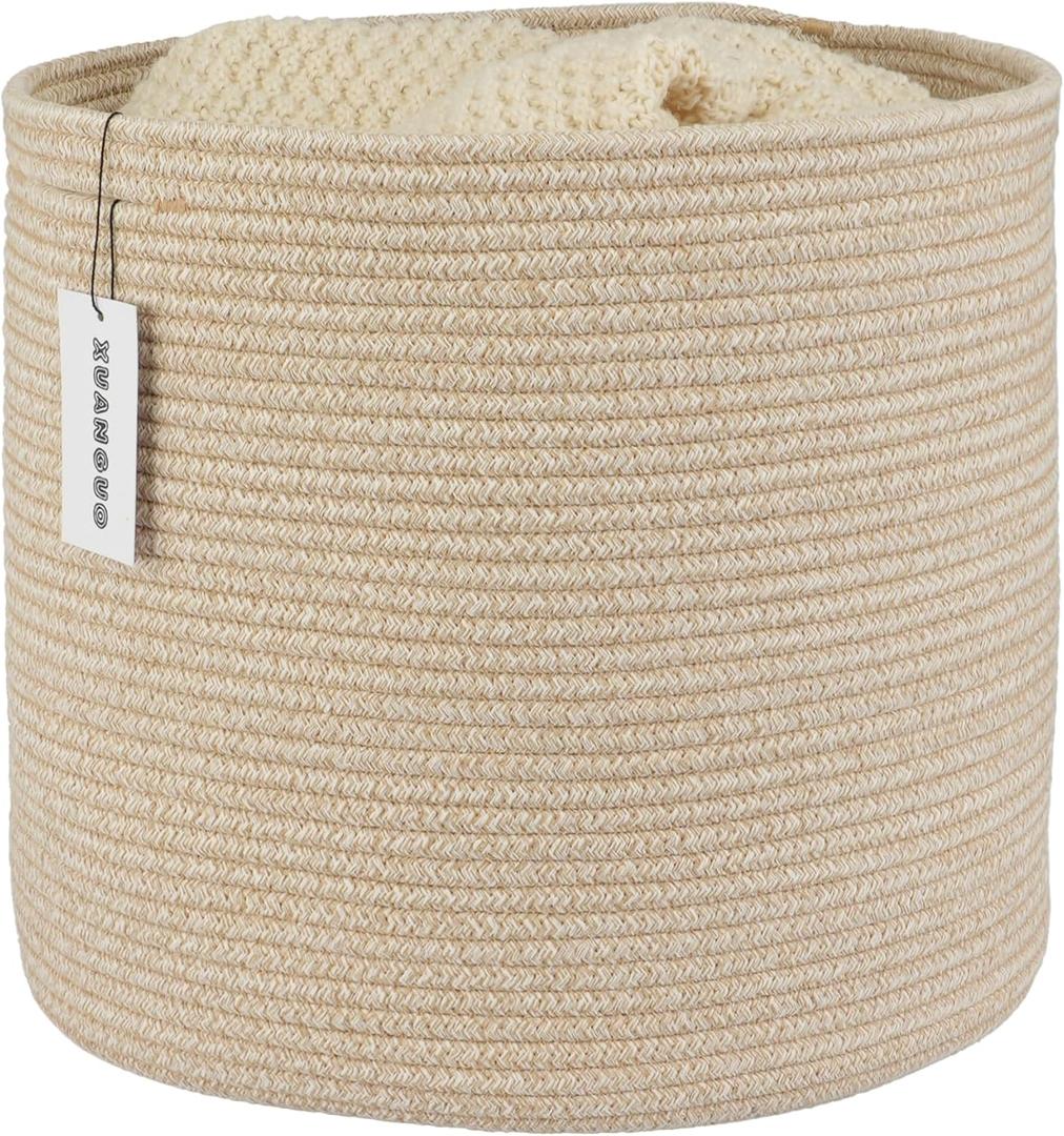 XUANGUO Cotton Rope Basket For Girls Boys Kids 16X14 Baby Laundry Basket Nursery Bin Round Woven Baskets Organizer For Storage Toys Blankets Shoes Clothes oatmeal