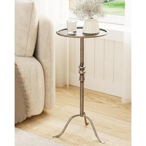 Brass Distressed Iron Round Pedestal End Table, 25 Inch Vintage Martini Cocktail Accent Table with Tray Top for Living Room, Bedroom (Antique)