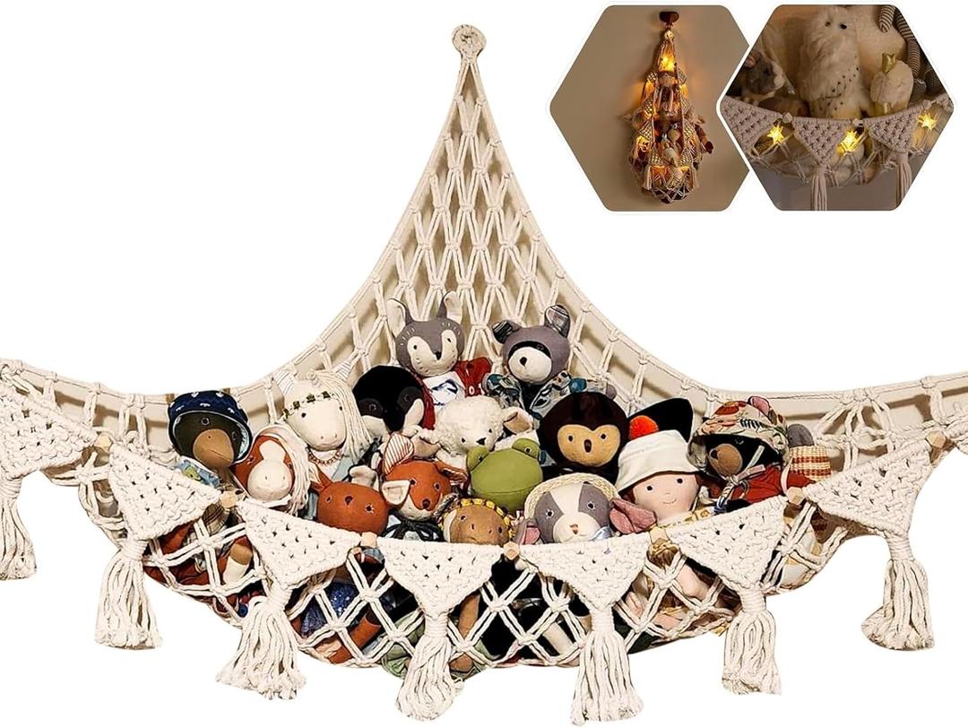 Stuffed Animals Toy Storage Hammock Wall Hanging Net Corner Hanging Organizer Bedroom Plush Toy Holder for Room Decor 47.2 Inch