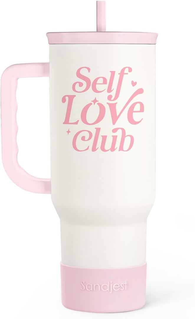 SANDJEST Inspirational Gifts for Women Girls, Inspiration Stainless Steel Insulated Tumbler with Handle, Self Love Clup Coffee Travel Mug Cup, Gift for Birthday Christmas, 40oz