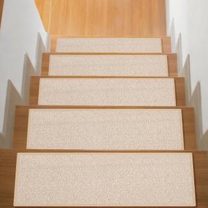 Stair Treads Non-Slip,Stair Carpet Indoor,Rubber Backing Stair Runners for Wooden Steps,Stair Rugs Mats for Kids and Dogs,Beige,8"x30",15 Pieces