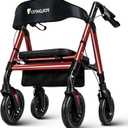 Walkers for Seniors with Seat,450Lbs Rolling Walker, 22" Extra-Wide Heavy-Duty Foldable All-Terrain Rollator Walker with Adjustable Ergonomic Breathable Seat,Brake,Adjustable Height 33"-41.5"(Red)