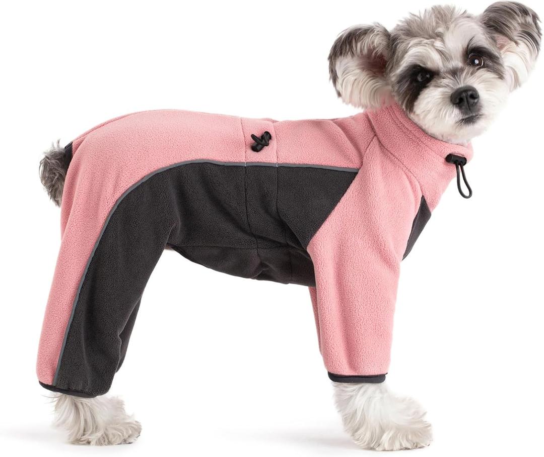 Fleece Dog Coat for Small Medium Dog,Pullover Pajamas Jumpsuit Bodysuit Puppy Coats with Legs, Pet Windproof Warm Cold Weather Jacket Full Body Vest Cozy Snowsuit Outfit Clothes (Pink, L)