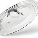 Universal Pans Pots Lid Cover Fit All 8.25 Inch to 12 Inch Pots/Pans/Woks Stainless Steel and Glass Lid with Heat Resistant Knob, Gray (Arc-shaped Handle)