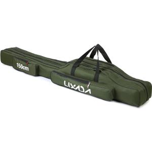 Lixada Fishing Rod Case - 3 Layers Oxford Bag, Portable Folding Carrier for Rods and Reels, Tackle Storage Travel Bag, 90cm/120cm/150cm Optional (Army green)