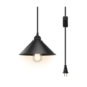 Plug in Pendant Light, Industrial Hanging Light with Plugin Cord On/Off Switch, Farmhouse Pendant Lights with Plug-in Cord, Vintage PendantLight Fixture, Hanging Lamps
