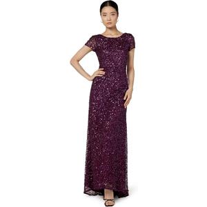 Adrianna Papell Women's Scoop Back Long Dress (Purple, M)